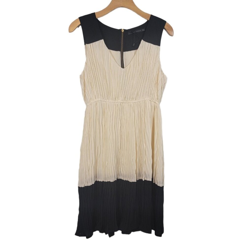 ZARA Woman Midi Dress Cream and Black Sleeveless Pleated Women's Size S NWOT
